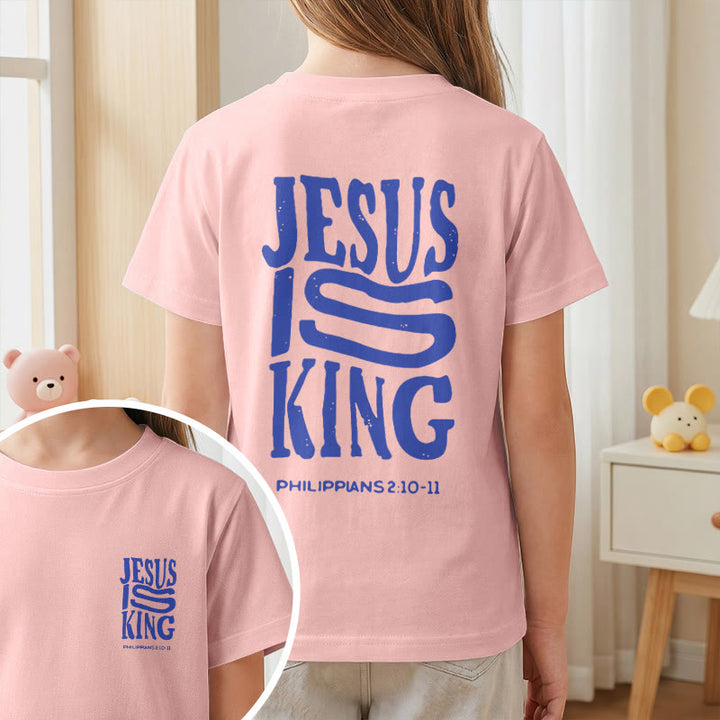 Christianartworkshop "Jesus Is King" Philippians 2:10-11 Distressed Bold Font Front Back Print Kids Short Sleeve T-Shirt - image 65
