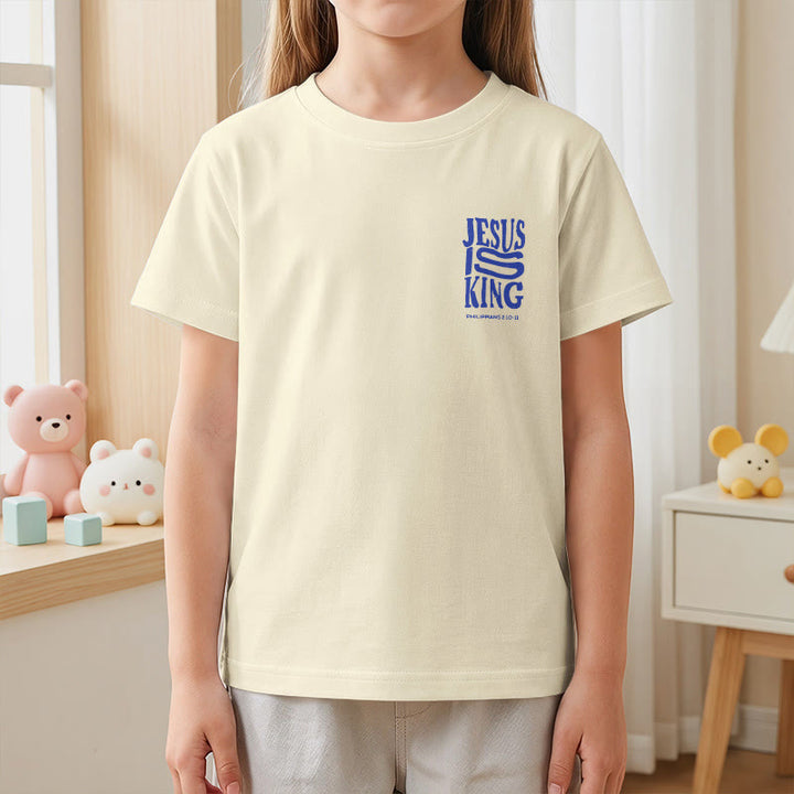 Christianartworkshop "Jesus Is King" Philippians 2:10-11 Distressed Bold Font Front Back Print Kids Short Sleeve T-Shirt - image 5