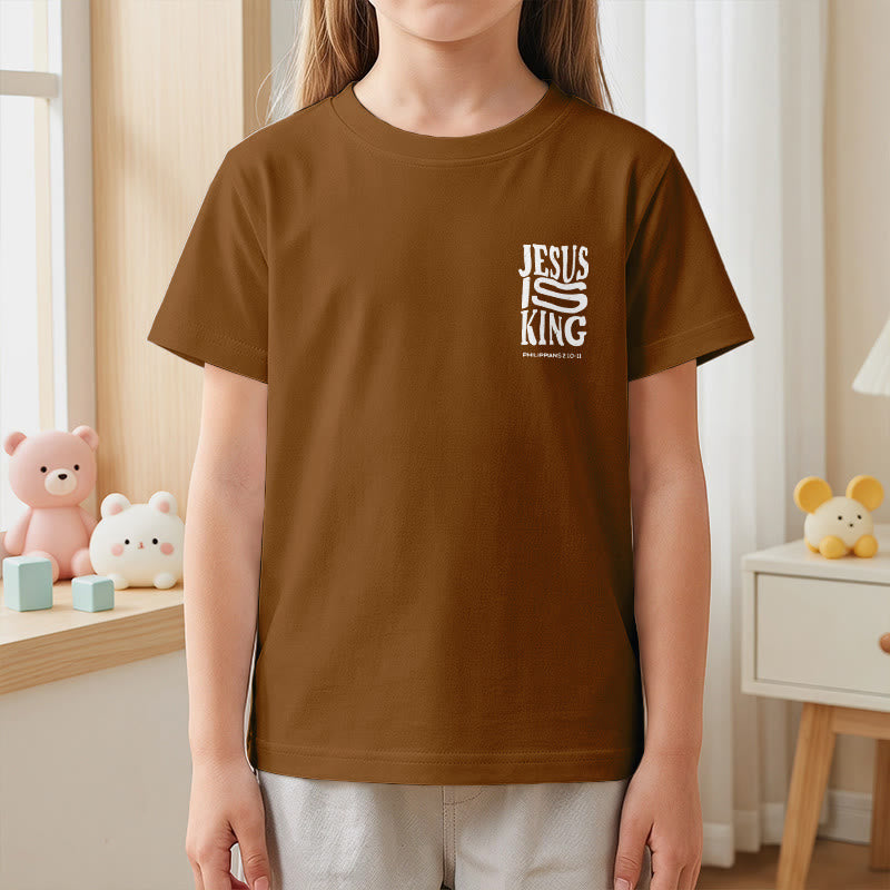 Christianartworkshop "Jesus Is King" Philippians 2:10-11 Distressed Bold Font Front Back Print Kids Short Sleeve T-Shirt - image 23