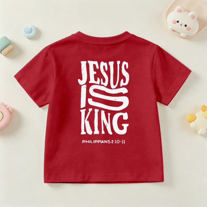 Christianartworkshop "Jesus Is King" Philippians 2:10-11 Distressed Bold Font Front Back Print Kids Short Sleeve T-Shirt - image 60