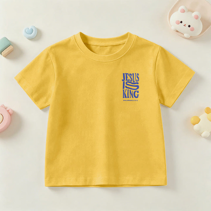 Christianartworkshop "Jesus Is King" Philippians 2:10-11 Distressed Bold Font Front Back Print Kids Short Sleeve T-Shirt - image 30