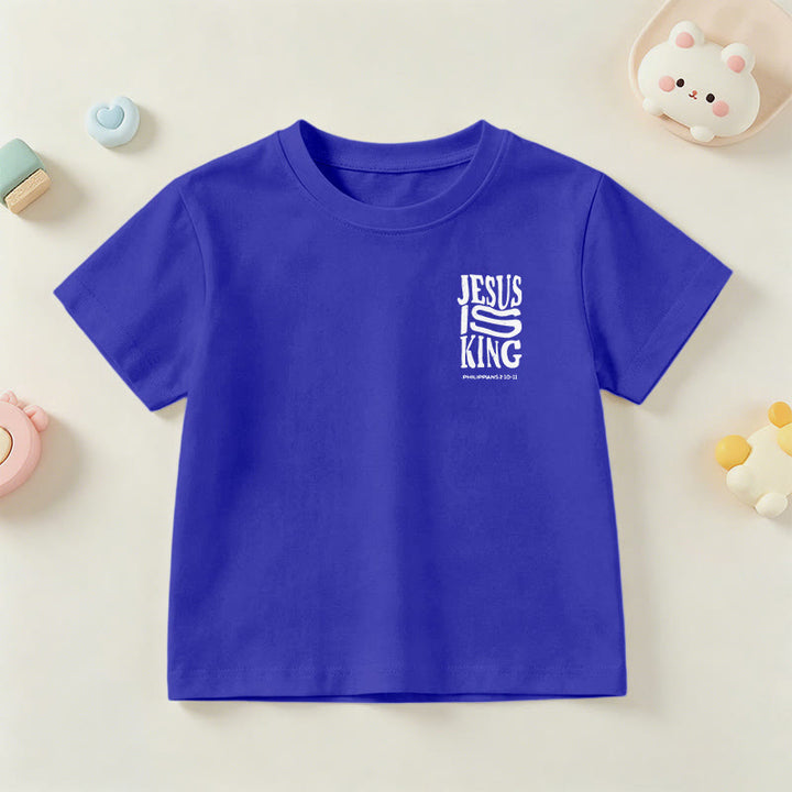 Christianartworkshop "Jesus Is King" Philippians 2:10-11 Distressed Bold Font Front Back Print Kids Short Sleeve T-Shirt - image 84