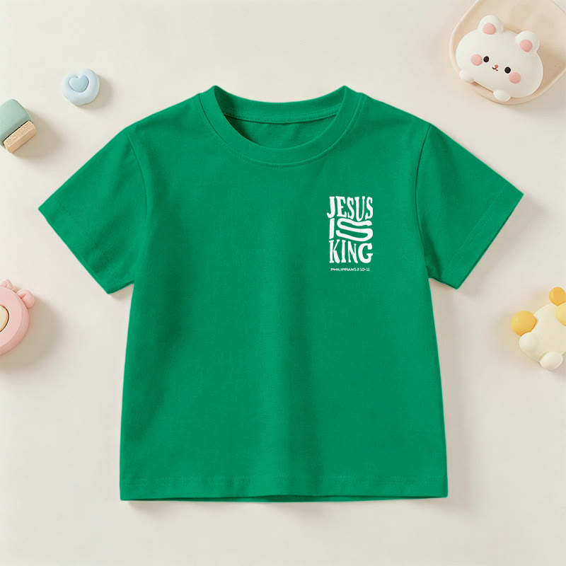 Christianartworkshop "Jesus Is King" Philippians 2:10-11 Distressed Bold Font Front Back Print Kids Short Sleeve T-Shirt - image 75