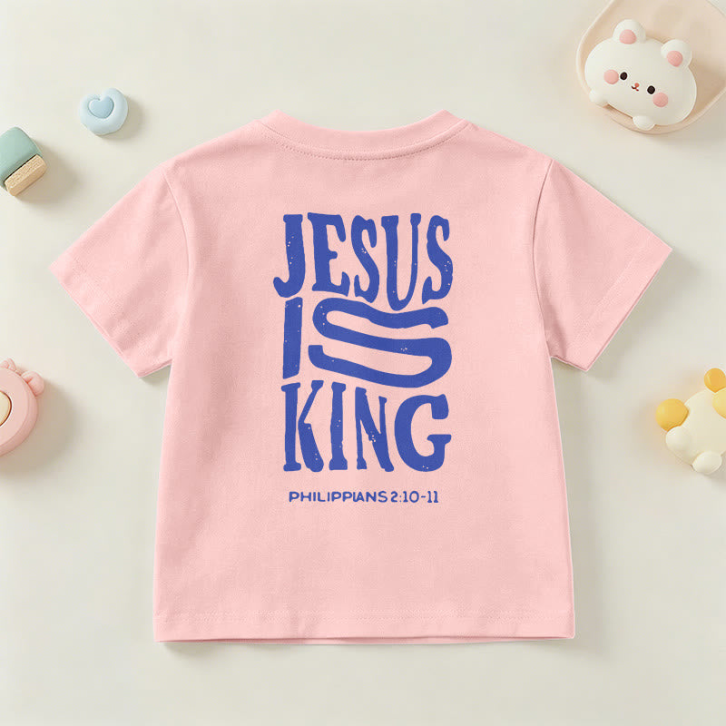 Christianartworkshop "Jesus Is King" Philippians 2:10-11 Distressed Bold Font Front Back Print Kids Short Sleeve T-Shirt - image 69