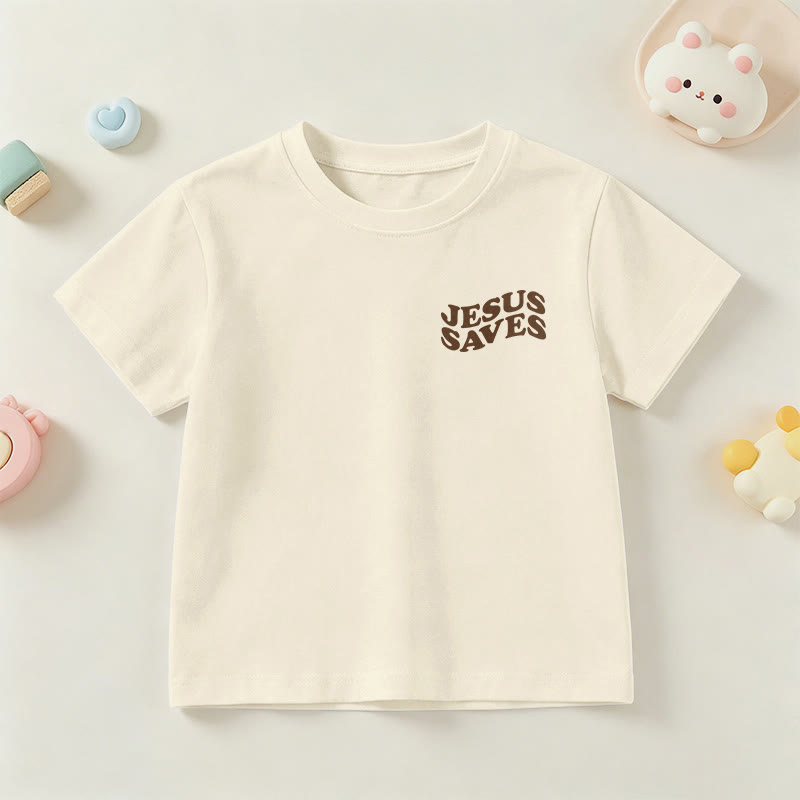 Christianartworkshop Classic "Jesus Saves" Stack Bubble Typography Cross Kids Faith Short Sleeve T-Shirt - image 12