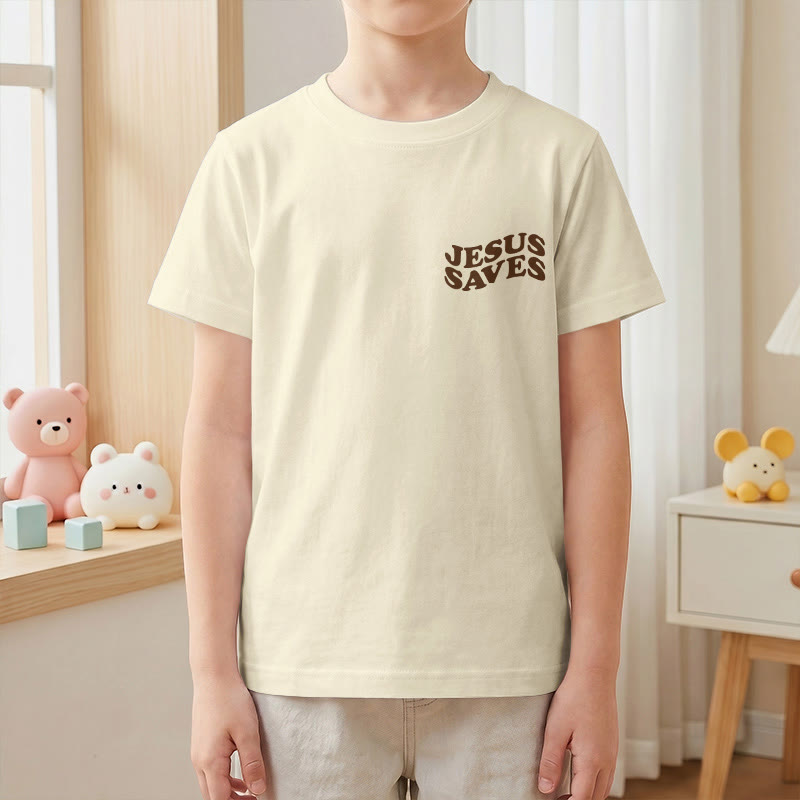 Christianartworkshop Classic "Jesus Saves" Stack Bubble Typography Cross Kids Faith Short Sleeve T-Shirt - image 13