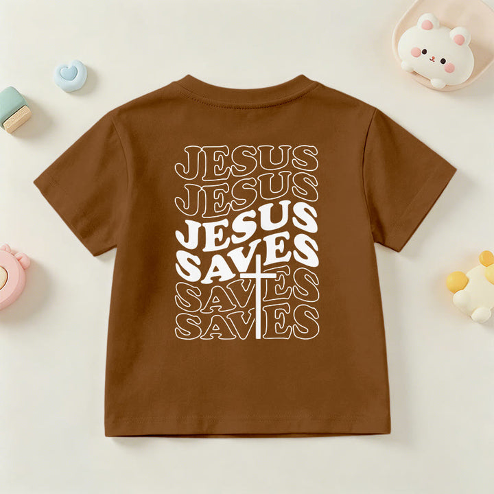 Christianartworkshop Classic "Jesus Saves" Stack Bubble Typography Cross Kids Faith Short Sleeve T-Shirt - image 24