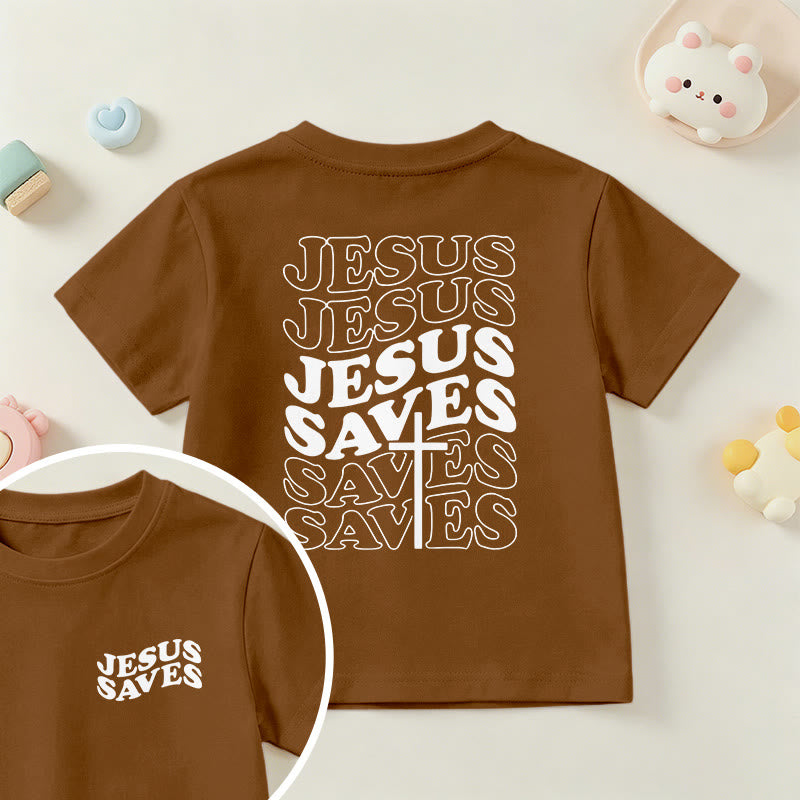 Christianartworkshop Classic "Jesus Saves" Stack Bubble Typography Cross Kids Faith Short Sleeve T-Shirt - Brown - US/UK/AU 14, EU170 - image 18