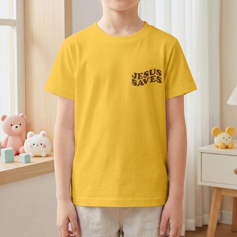Christianartworkshop Classic "Jesus Saves" Stack Bubble Typography Cross Kids Faith Short Sleeve T-Shirt - image 31