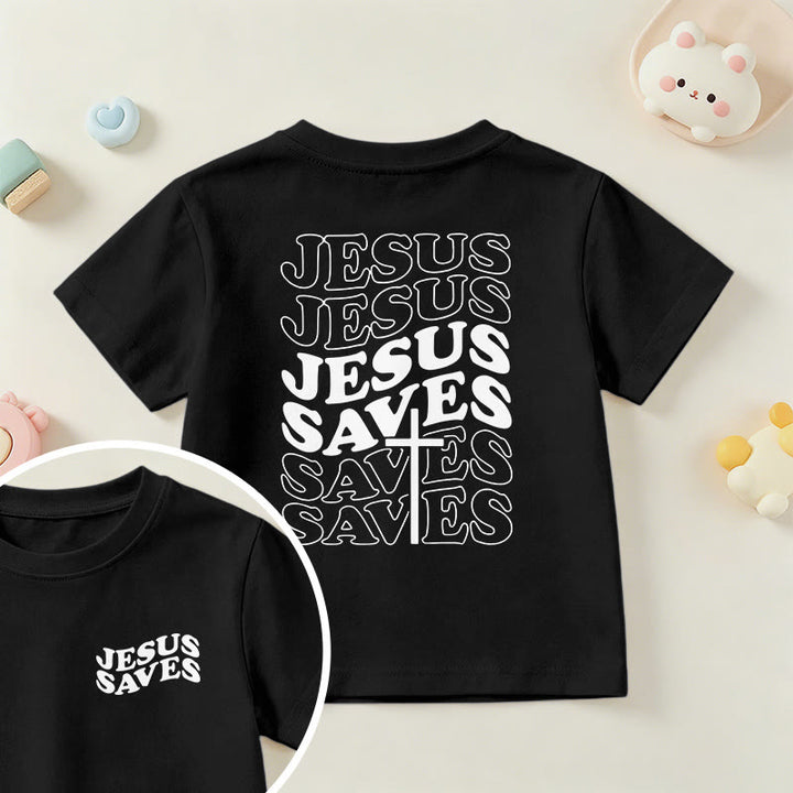 Christianartworkshop Classic "Jesus Saves" Stack Bubble Typography Cross Kids Faith Short Sleeve T-Shirt - Black - US/UK/AU 14, EU170 - image 36
