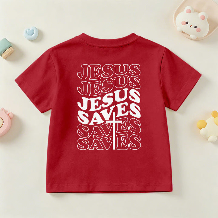 Christianartworkshop Classic "Jesus Saves" Stack Bubble Typography Cross Kids Faith Short Sleeve T-Shirt - image 60