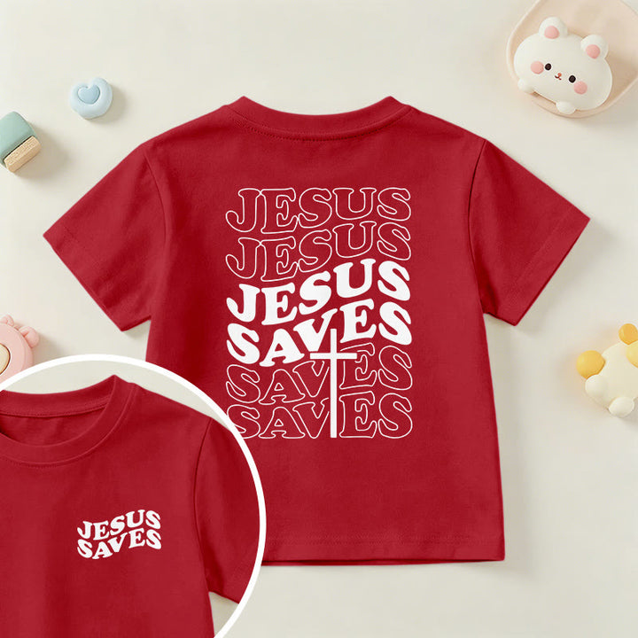 Christianartworkshop Classic "Jesus Saves" Stack Bubble Typography Cross Kids Faith Short Sleeve T-Shirt - Red - US/UK/AU 14, EU170 - image 54