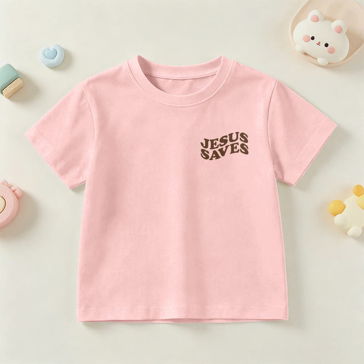 Christianartworkshop Classic "Jesus Saves" Stack Bubble Typography Cross Kids Faith Short Sleeve T-Shirt - image 66
