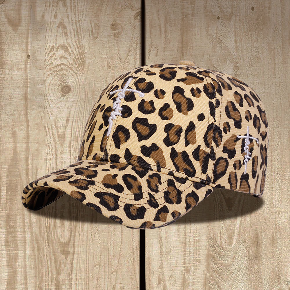 Christianartworkshop Faith Cursive Cross Embroidery Leopard Print Washed Unisex Baseball Cap - Khaki - image 3