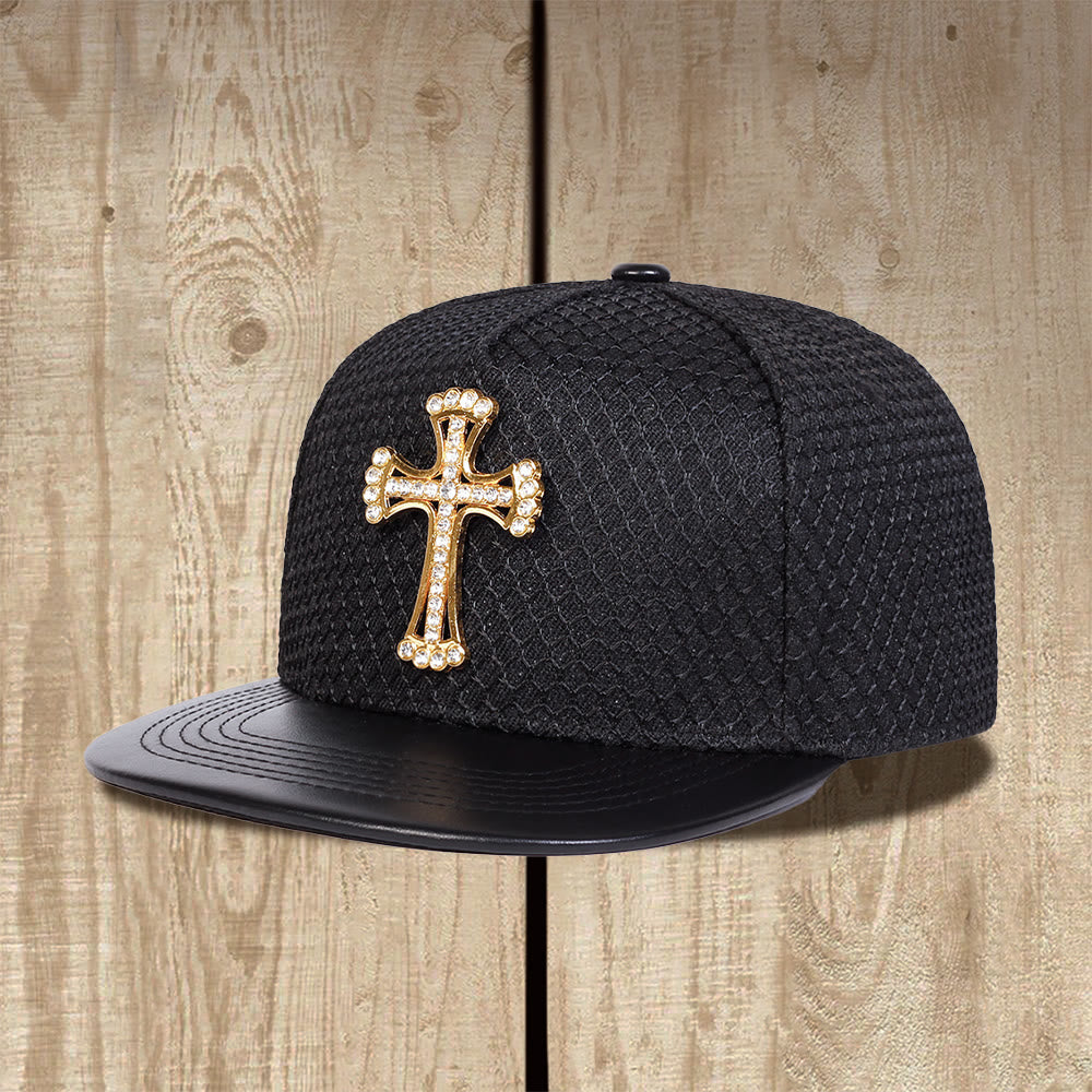 Christianartworkshop Cross Ornament Honeycomb Mesh Flat Brim Unisex Snapback Cap - Black - image 1