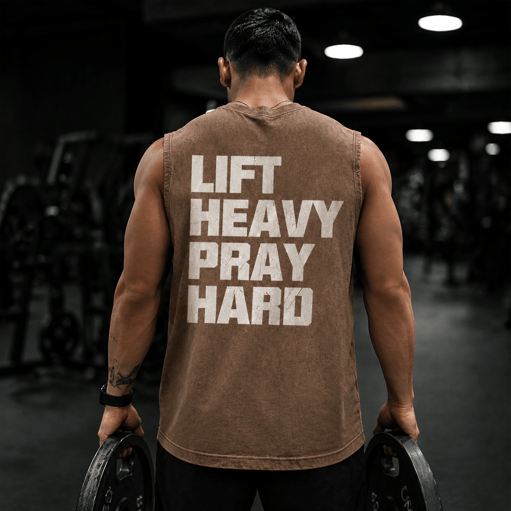Christianartworkshop Lift Heavy Pray Hard Unisex Washed Tank Top - image 0