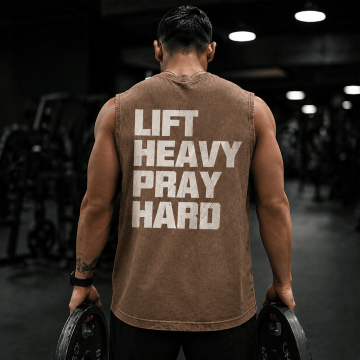 Christianartworkshop Lift Heavy Pray Hard Unisex Washed Tank Top - image 0