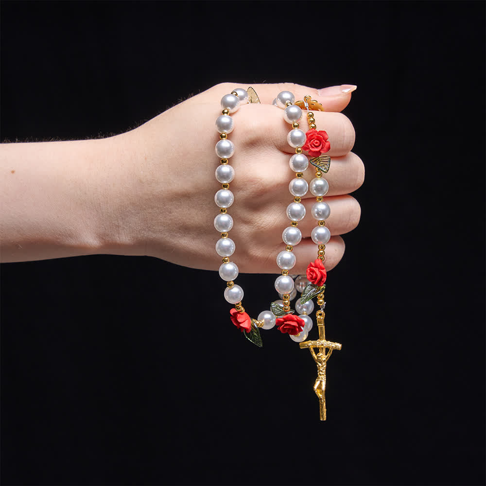Rose Rdery Christianartworkshop Classic Ivory & Red Rose Rosary: Soft Elegant Mar ...
