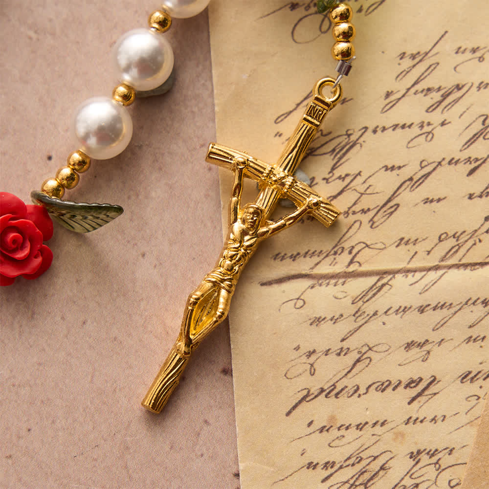 Christianartworkshop Classic Ivory & Red Rose Rosary: Soft Elegant Marian Devotion - image 6