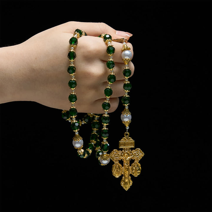 Christianartworkshop St. Jude Devotional Rosary with Green Glass & Crucifix - image 1