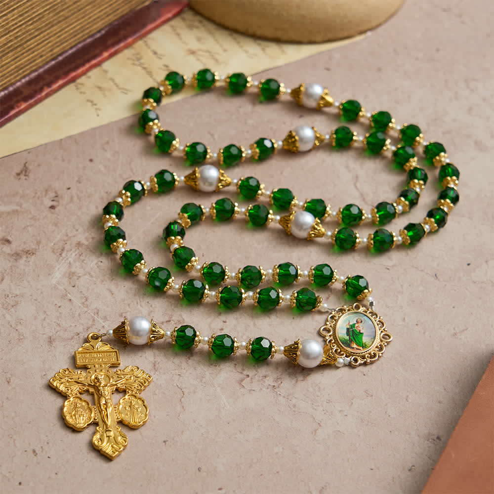 Christianartworkshop St. Jude Devotional Rosary with Green Glass & Crucifix - image 4