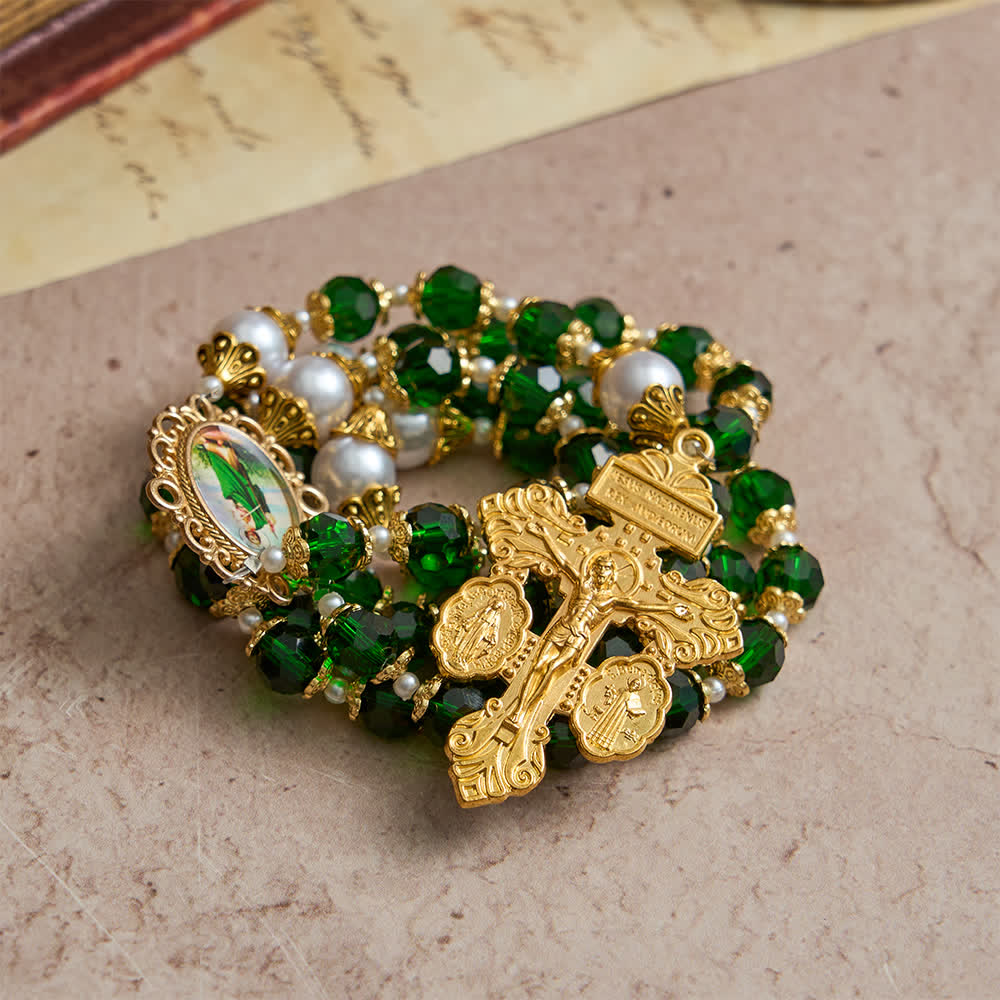Christianartworkshop St. Jude Devotional Rosary with Green Glass & Crucifix - image 3
