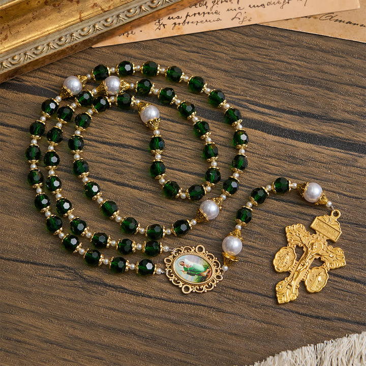 Christianartworkshop St. Jude Devotional Rosary with Green Glass & Crucifix - image 2