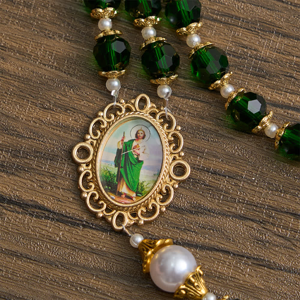 Christianartworkshop St. Jude Devotional Rosary with Green Glass & Crucifix - image 7