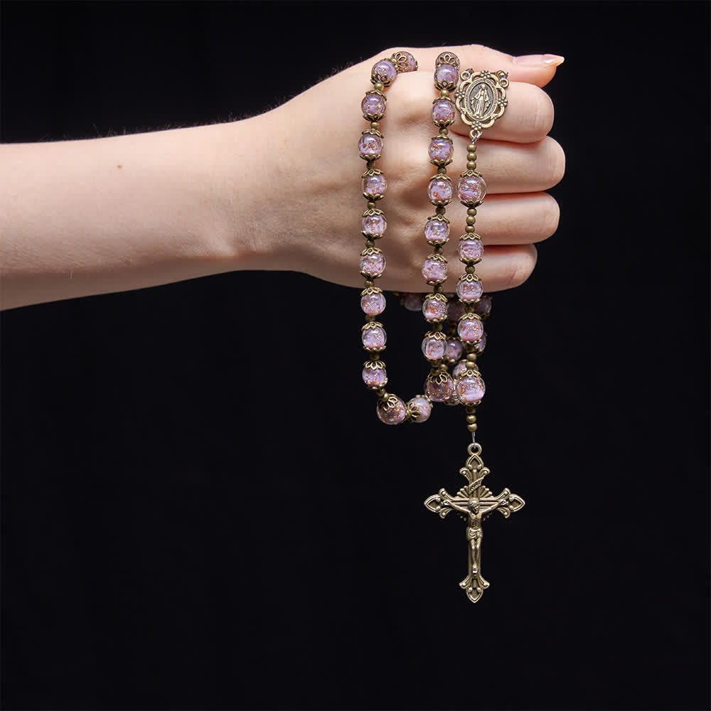 Christianartworkshop Lavender Shimmer Bead Catholic Rosary with Our Lady Medal & Crucifix - image 1