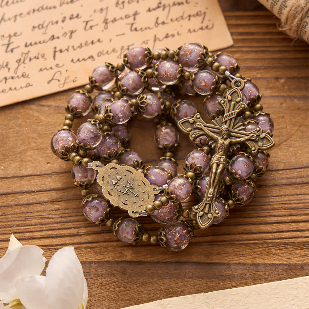Christianartworkshop Lavender Shimmer Bead Catholic Rosary with Our Lady Medal & Crucifix - image 4