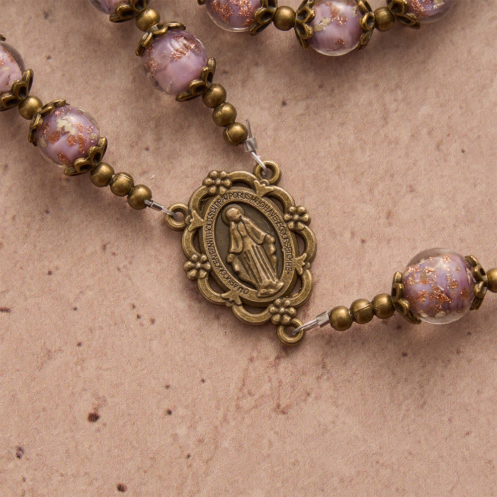 Christianartworkshop Lavender Shimmer Bead Catholic Rosary with Our Lady Medal & Crucifix - image 8