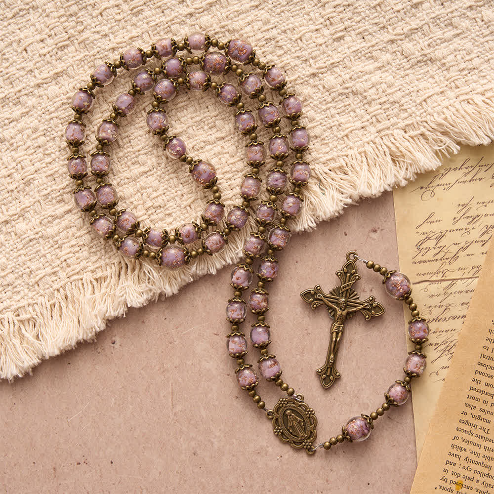 Christianartworkshop Lavender Shimmer Bead Catholic Rosary with Our Lady Medal & Crucifix - image 3