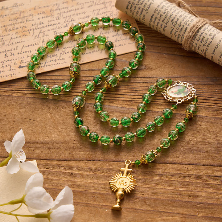 Christianartworkshop Emerald Glimmer St.Jude Rosary Honoring Saint Jude & Holy Eucharist - image 2