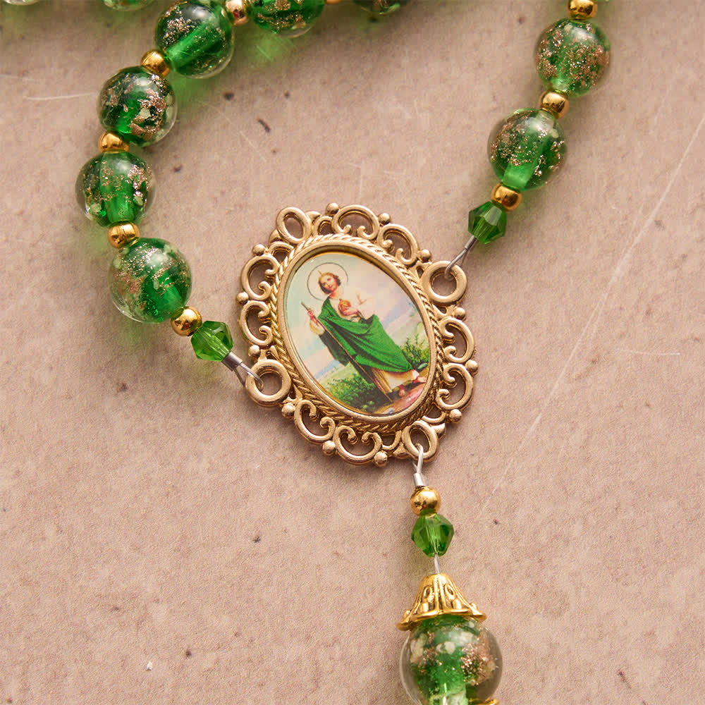 Christianartworkshop Emerald Glimmer St.Jude Rosary Honoring Saint Jude & Holy Eucharist - image 6