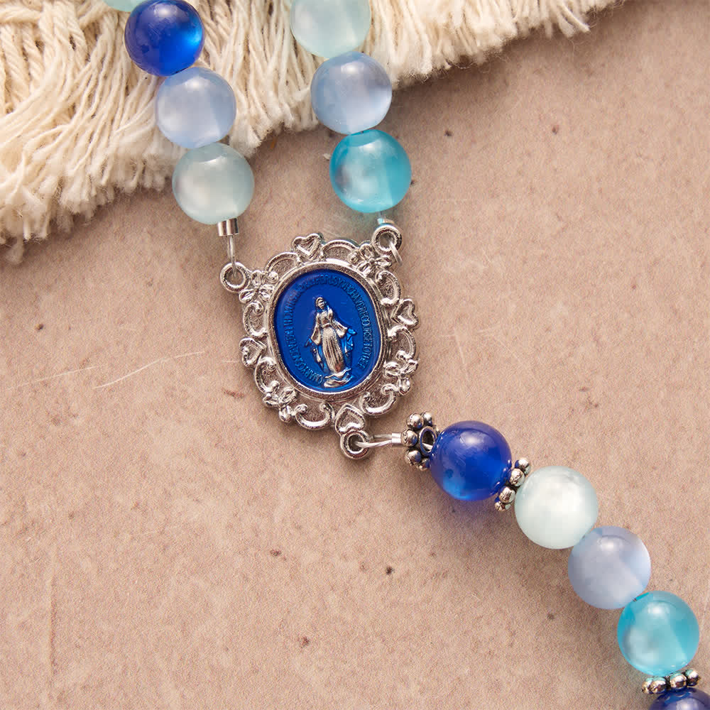 Christianartworkshop Tri-Color Blue Frosted Bead Our Lady Rosary Necklace with OT Clasp: Daily Wear Devotion - image 9