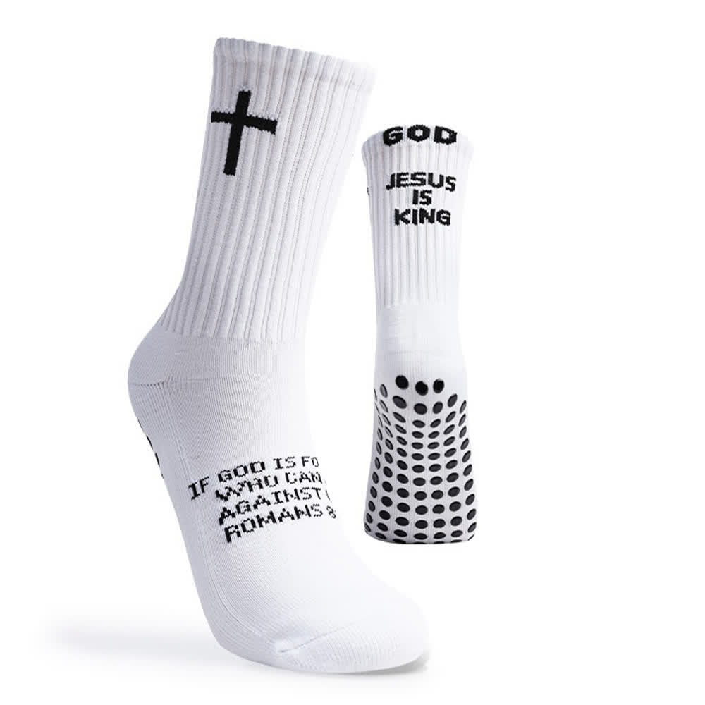 Christianartworkshop Inspirational Jesus Is King Text Anti-Slip Training Athletic Socks - image 4