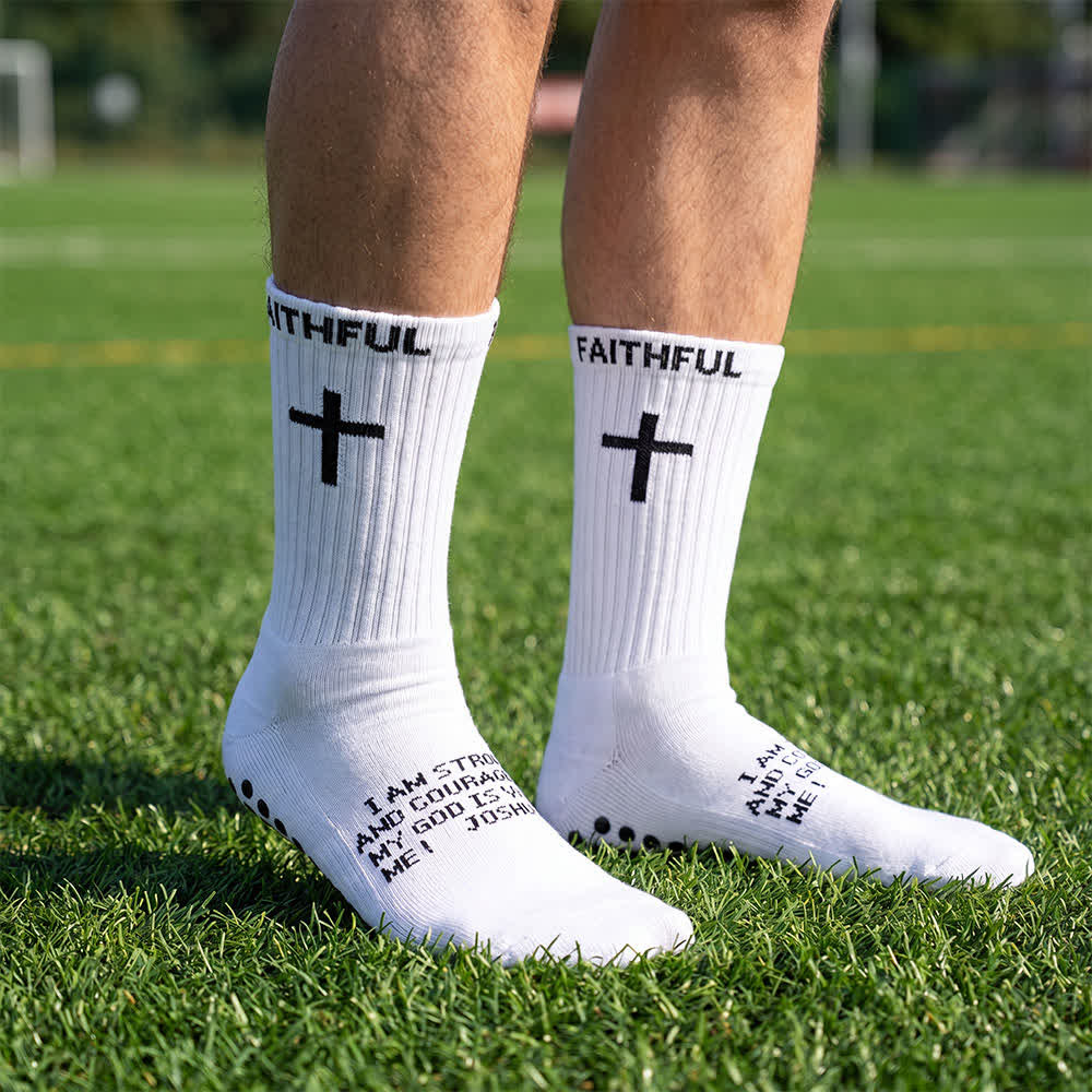 Christianartworkshop Front Cross Foot Scripture Text Faith-Themed Athletic Crew Socks - White&Joshua - 10 Pairs - image 3