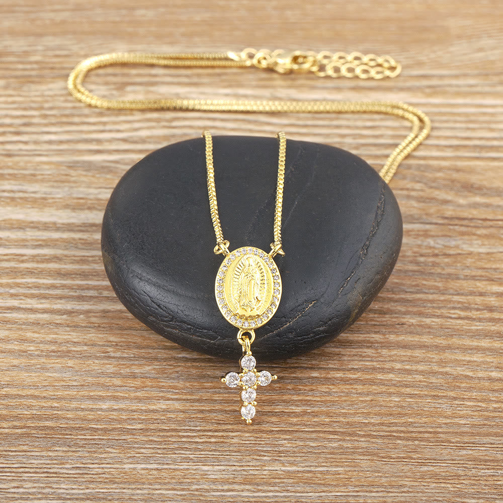 Christianartworkshop Our Lady & Cross Pendant Necklace: Divine Devotion & Timeless Elegance - image 1