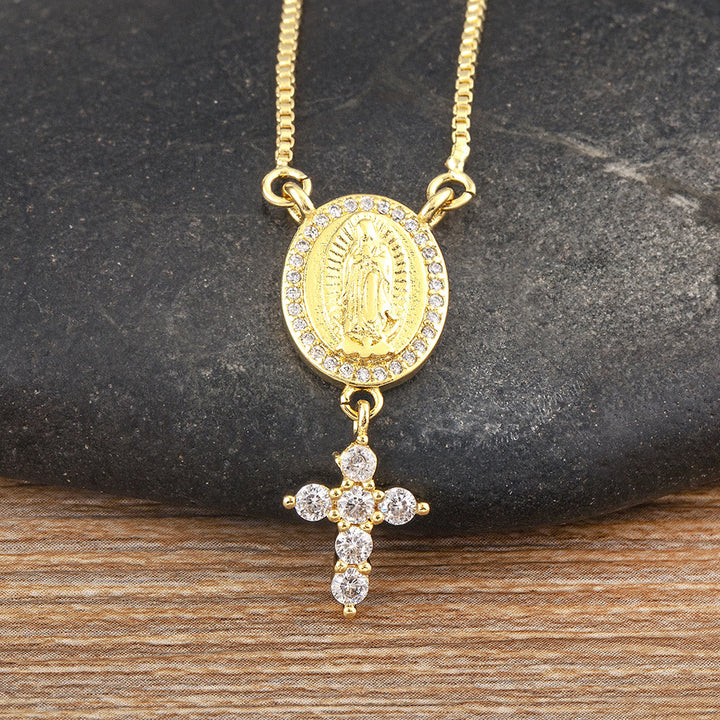Christianartworkshop Our Lady & Cross Pendant Necklace: Divine Devotion & Timeless Elegance - Golden - image 0