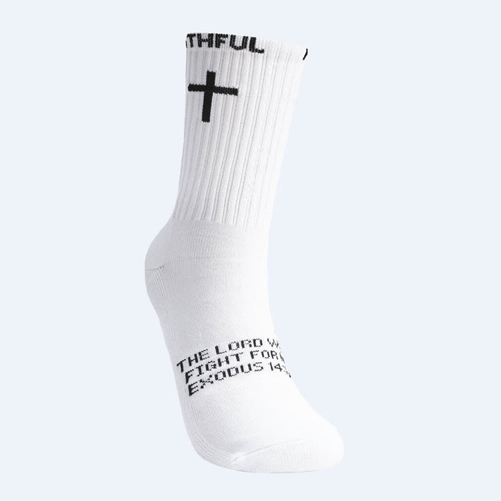Christianartworkshop Front Cross Foot Scripture Text Faith-Themed Athletic Crew Socks - image 2