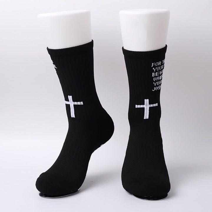Christianartworkshop Joshua Scripture Side Letter & Cross Knit Crew Sports Socks - image 7