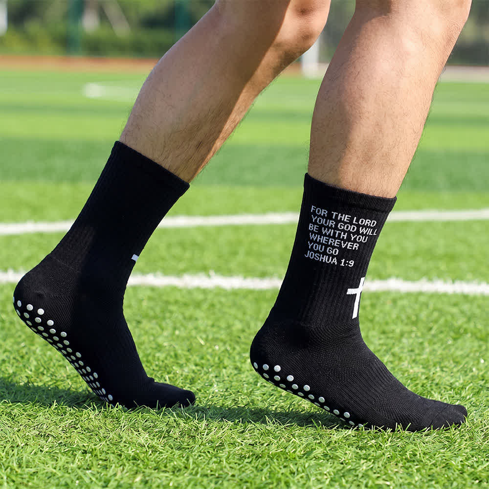 Christianartworkshop Joshua Scripture Side Letter & Cross Knit Crew Sports Socks - Black - 10 Pairs - image 6