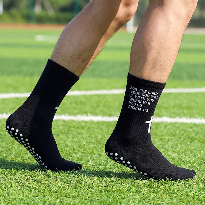 Christianartworkshop Joshua Scripture Side Letter & Cross Knit Crew Sports Socks - Black - 10 Pairs - image 6