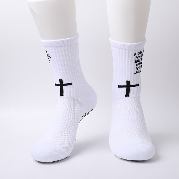 Christianartworkshop Joshua Scripture Side Letter & Cross Knit Crew Sports Socks - image 2