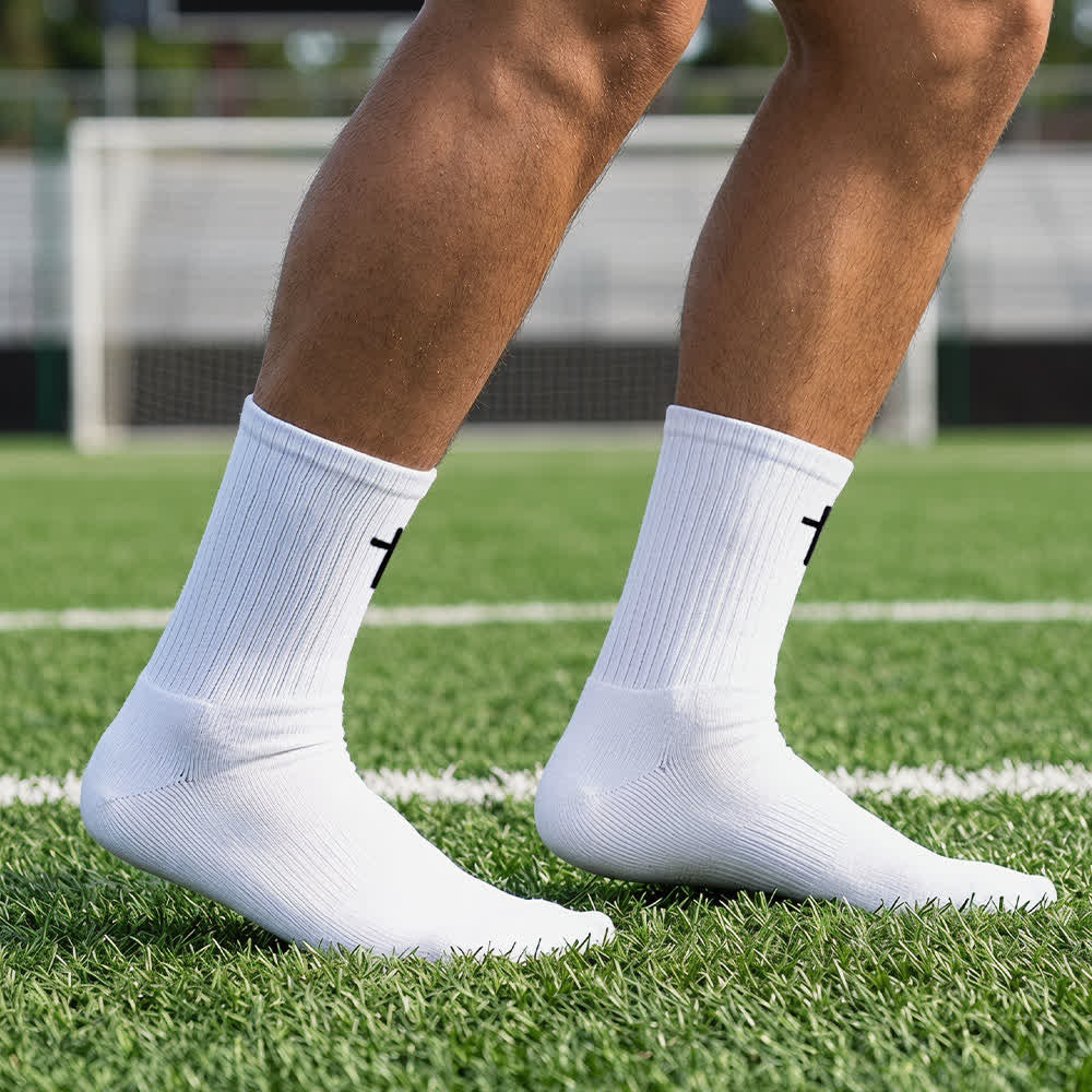 Christianartworkshop Solid Tone Single Cross Embroidery Relax Fit Daily Athletic Socks - White - 10 Pairs - image 3
