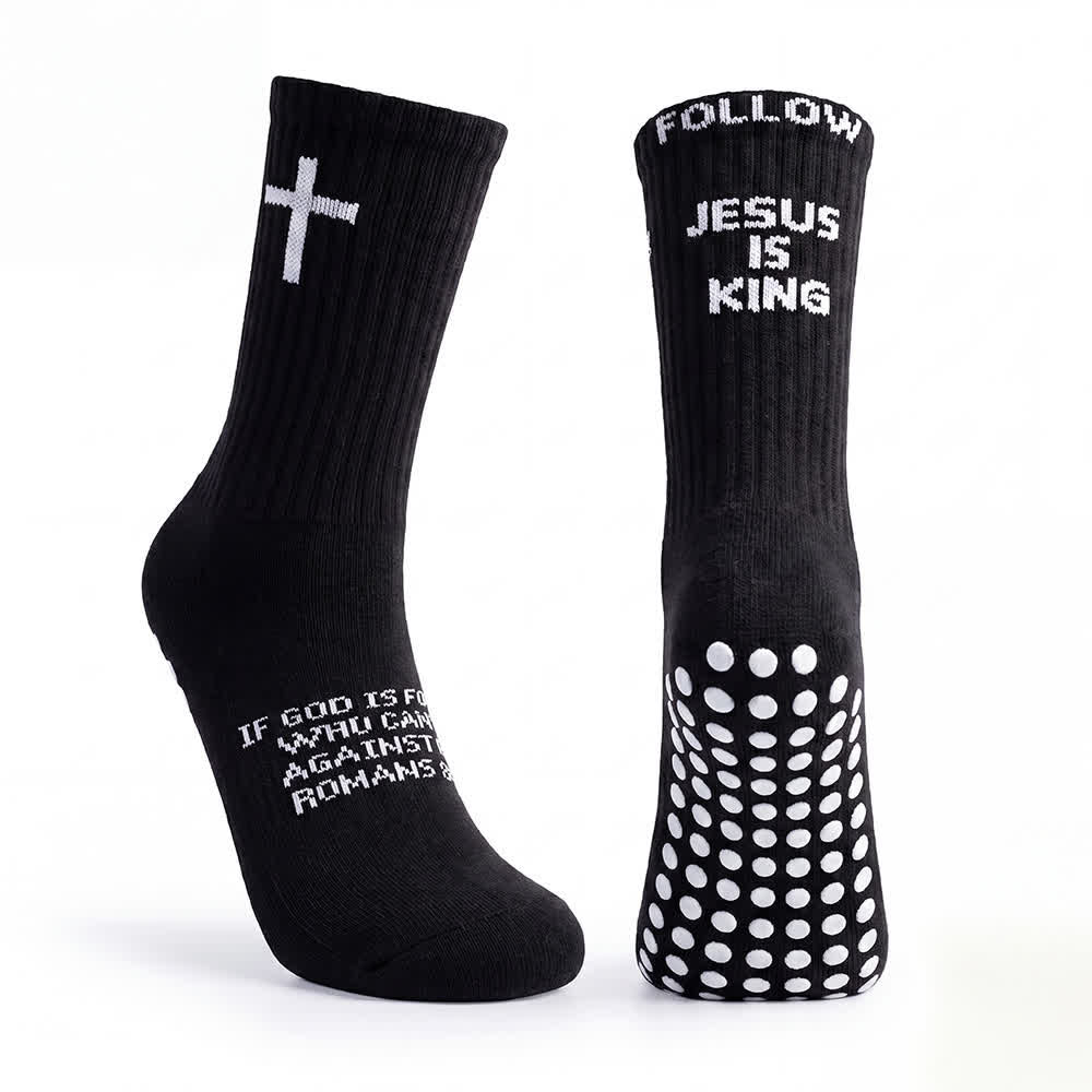 Christianartworkshop "Follow Jesus Is King" Tiered Letter Full Dot Anti-Slip Crew Sports Socks - image 1