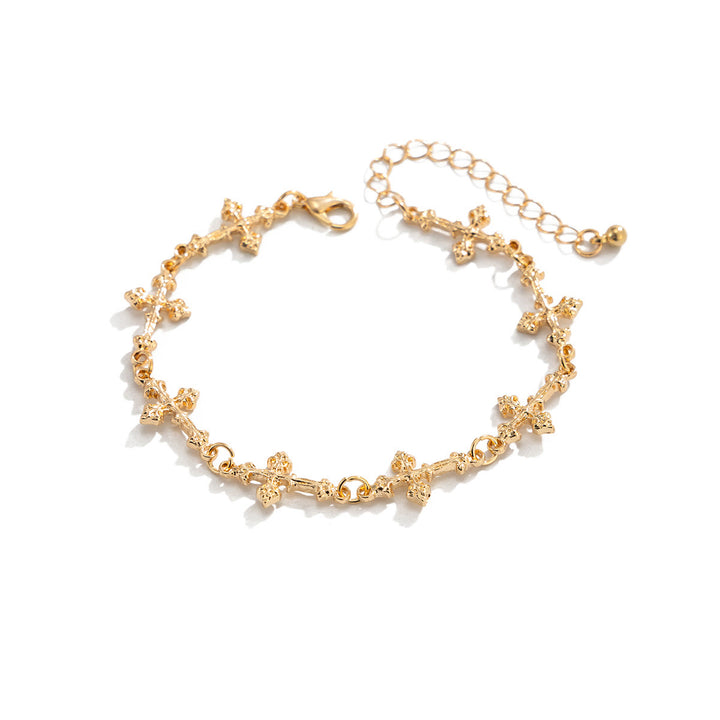 Christianartworkshop Textured Relief Multi Tiny Cross Linked Chain Adjustable Extension Bracelet - Golden - image 0