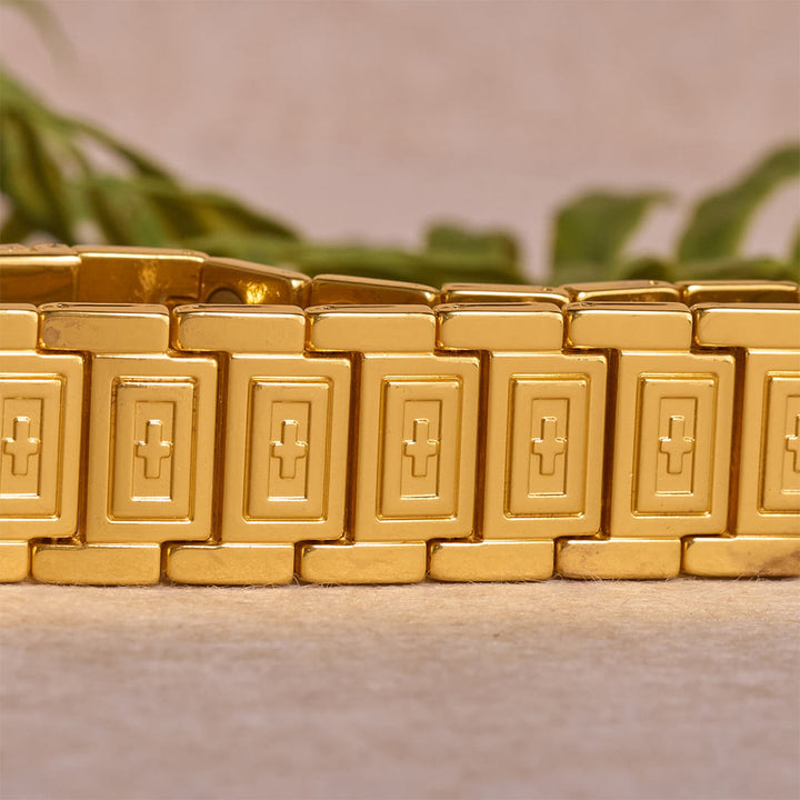 Christianartworkshop Watch-Band Style Link Bracelet with Recessed Embossed Cross on Each Rectangular Link - image 6