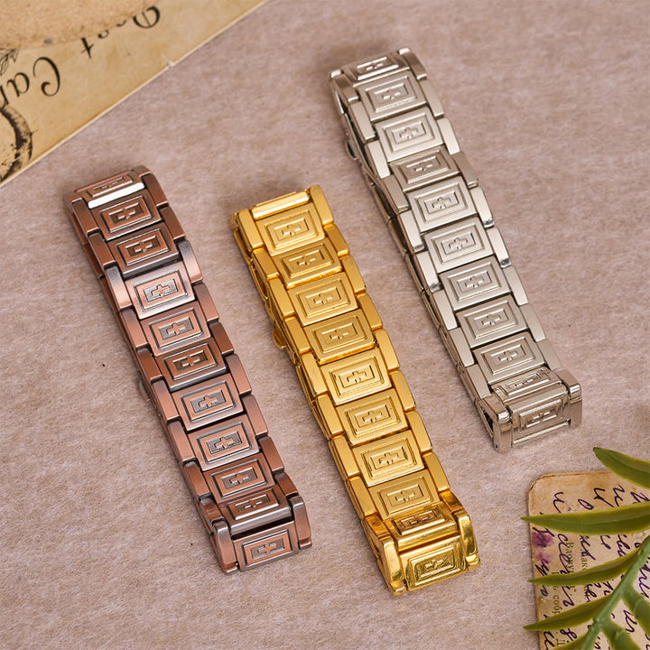 Christianartworkshop Watch-Band Style Link Bracelet with Recessed Embossed Cross on Each Rectangular Link - image 1