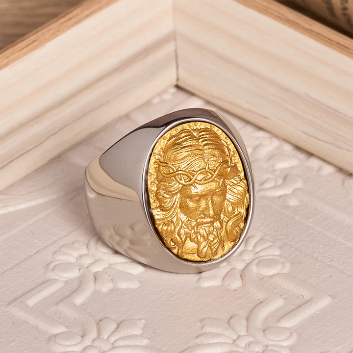 Christianartworkshop Two-Tone Bezel Oval Embossed Sacred Portrait Signet Ring: A Symbol of Gentle Heavenly Grace & Blessed Safeguard - image 11